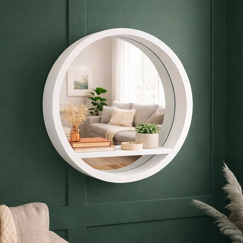 White round mirror with - white,