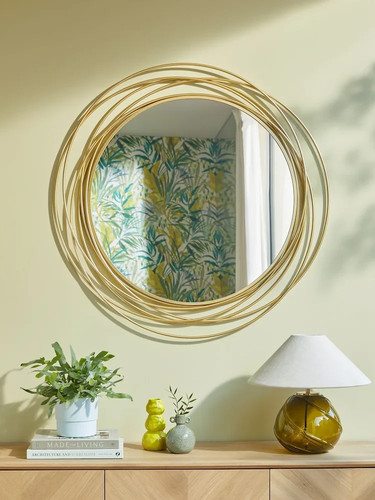 Gold wire wall mirror 90cm - gold, x