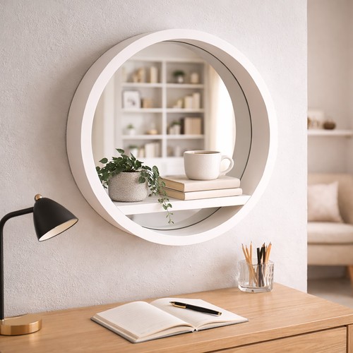 Wall mirror shelf white round - shelf,